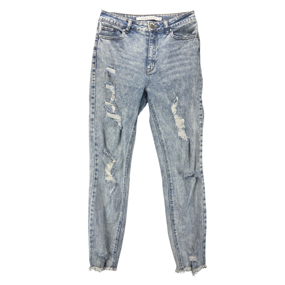 High Rise Mom Jeans Distressed Light Wash 90s Style Size 5 Tinseltown Slim Denim